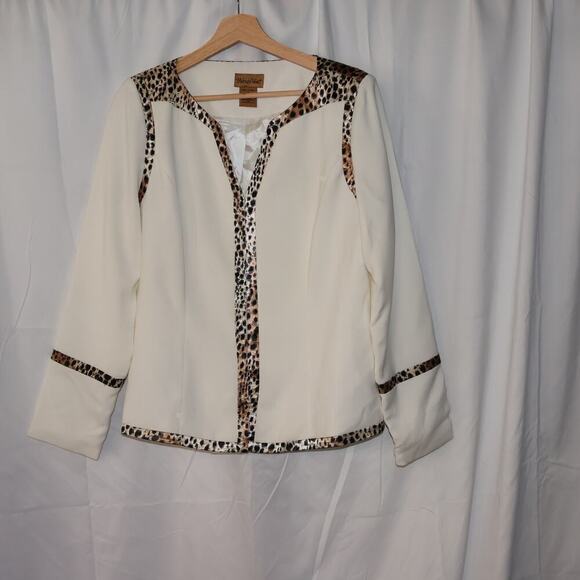 Midnight Velvet Size 12 White Jacket Animal Trip Polyester Hook Eye Lined - Picture 2 of 14